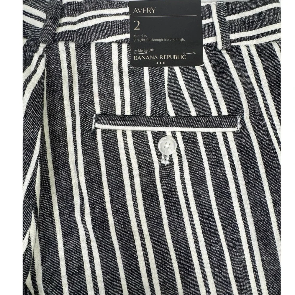 Banana Republic Avery Linen Blend Striped Ankle Pants Size 2 NWT Gray White